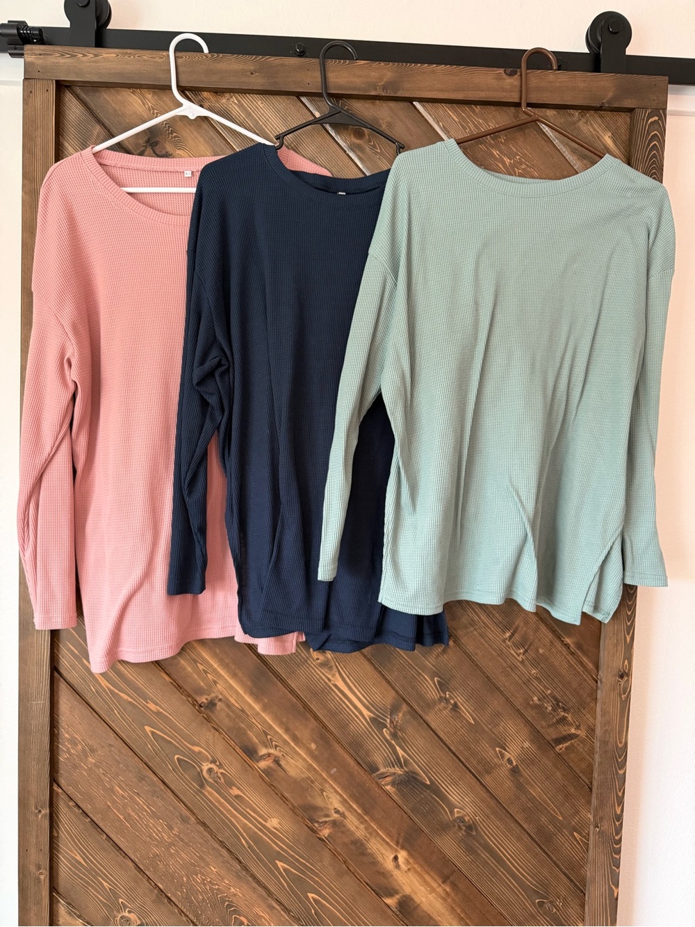 Women’s Long-Sleeve Waffle Knit Top - Pink, Navy, Teal